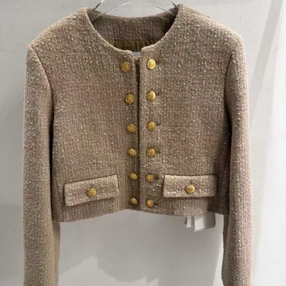 Celine Jackets & Blazers - CELINE Beige Tweed Classic Jacket Blazer